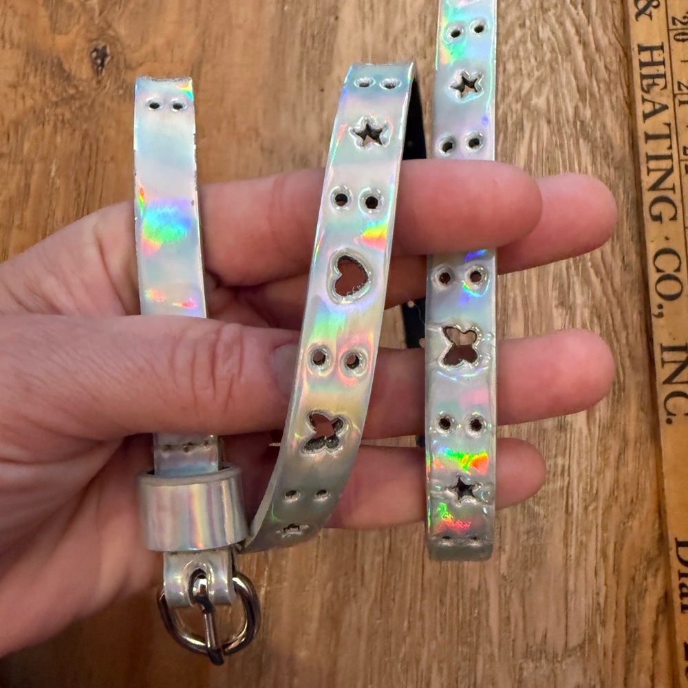 Holographic Silver Belt with Heart Star Butterfly Cutouts Fairycore